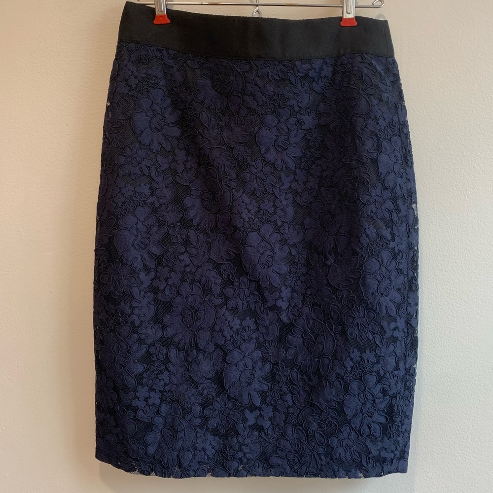 Navy floral lace J Crew skirt